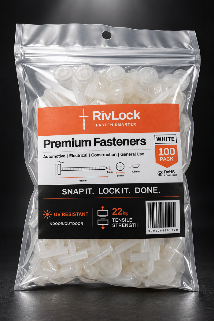 Hybrid Rivet Cable Ties — 100 Pack WHITE