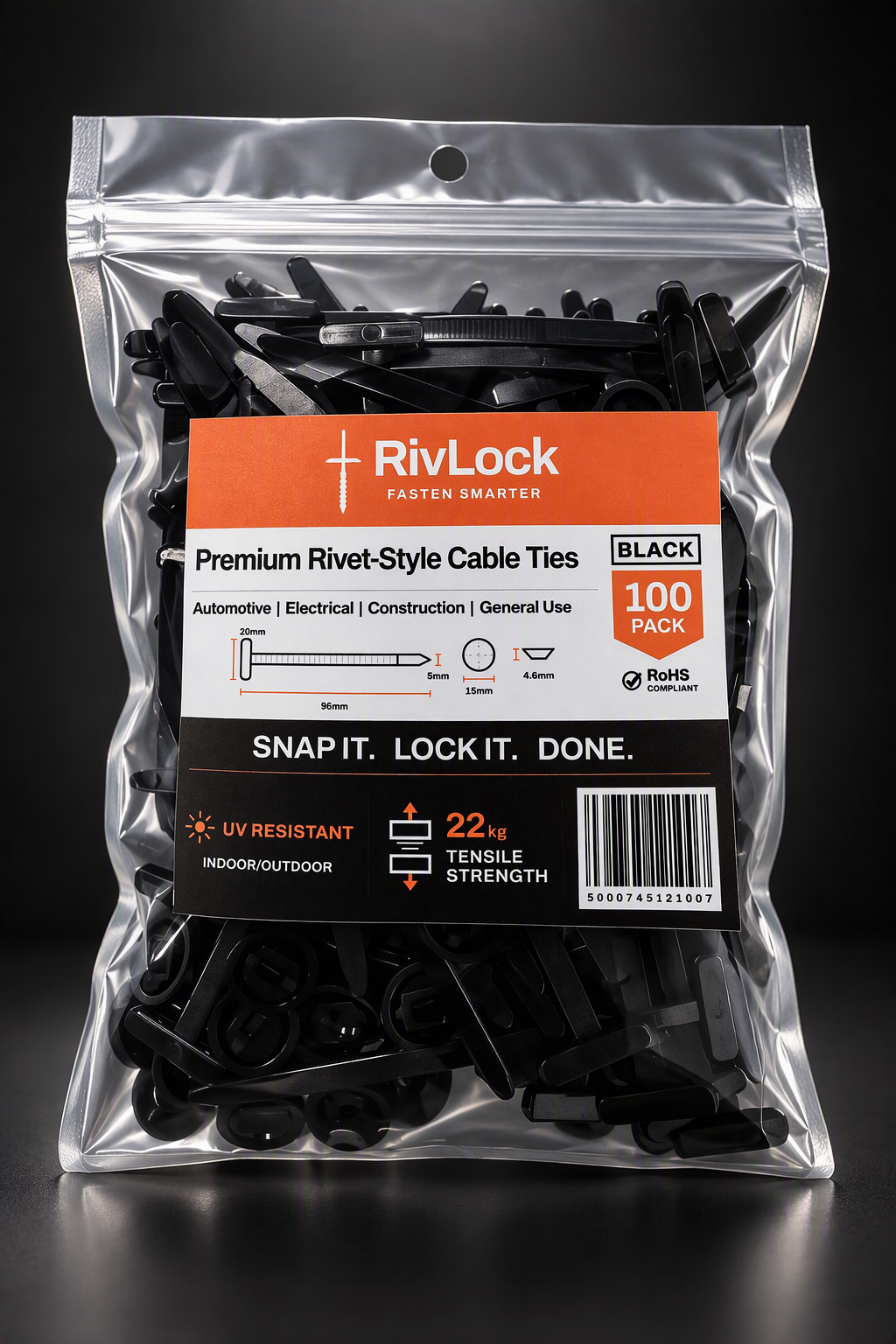 Hybrid Rivet Cable Ties — 100 Pack BLACK